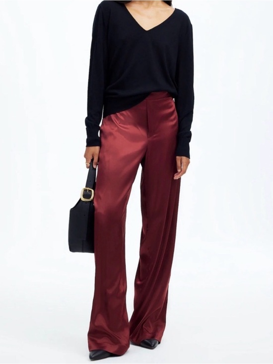 Madewell Pants - Madewell Pull-on Wide-Leg Stretch Satin Pants in Cabernet, Size Medium